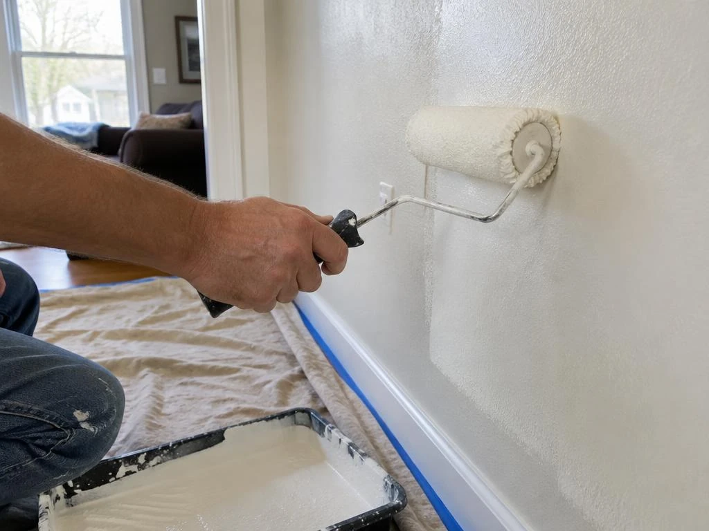 Painting a residential wall with a roller