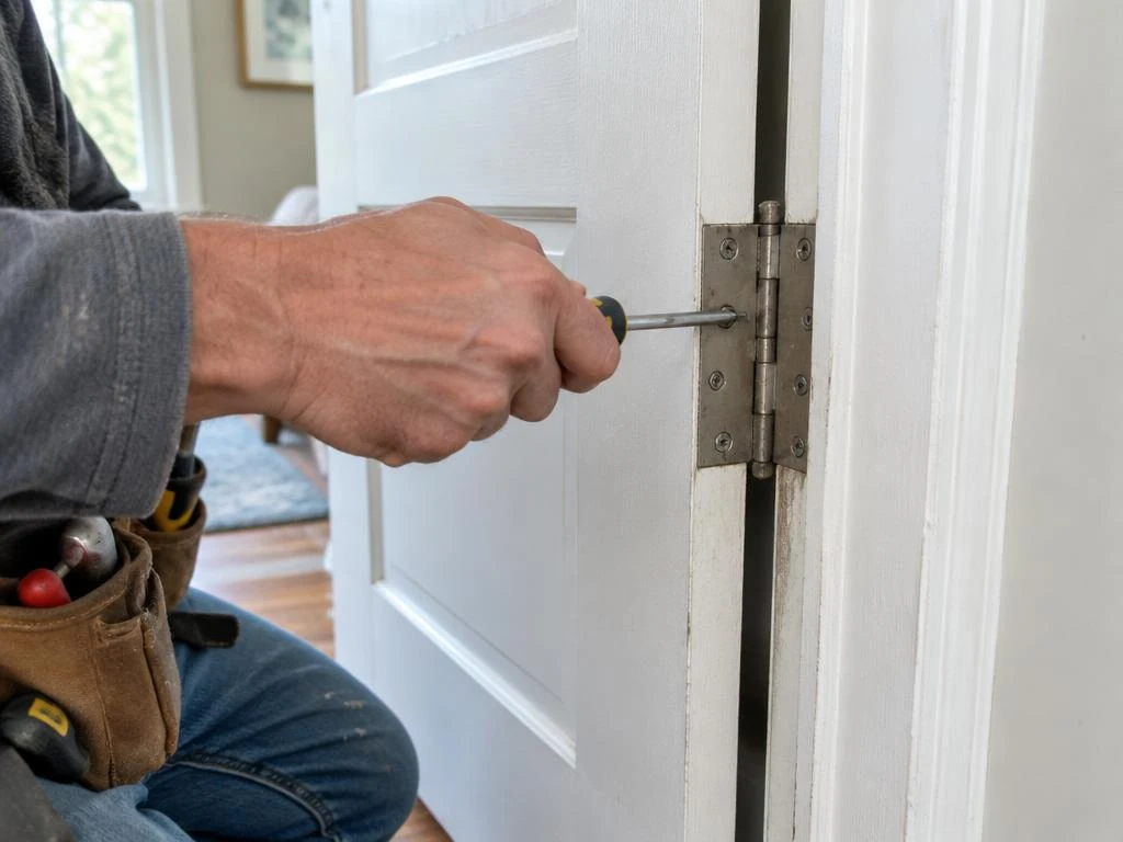 Tightening screws on an interior door hinge