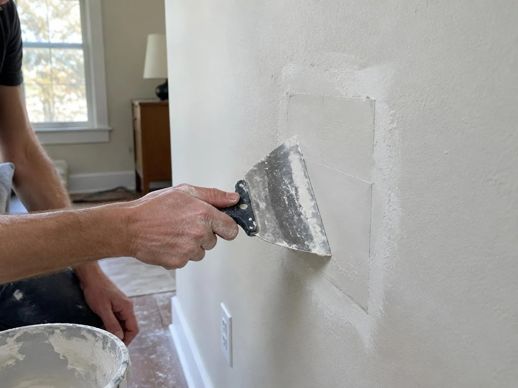 Smoothing compound over a drywall patch